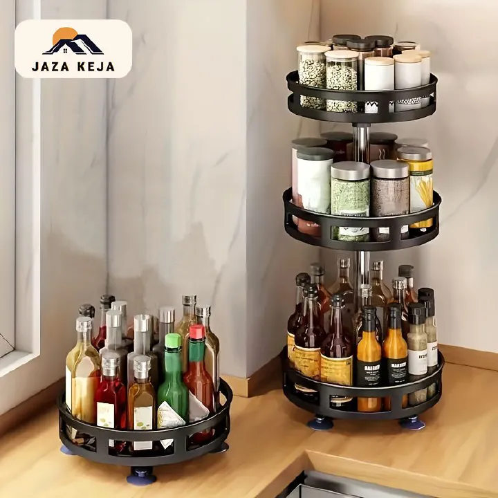 Jaza Keja Rotating Spice Jar Multifunctional Condiment Shelf Kitchen Salt Flavor Container Flavouring Tank Shelf for Tableware Makeup Spices