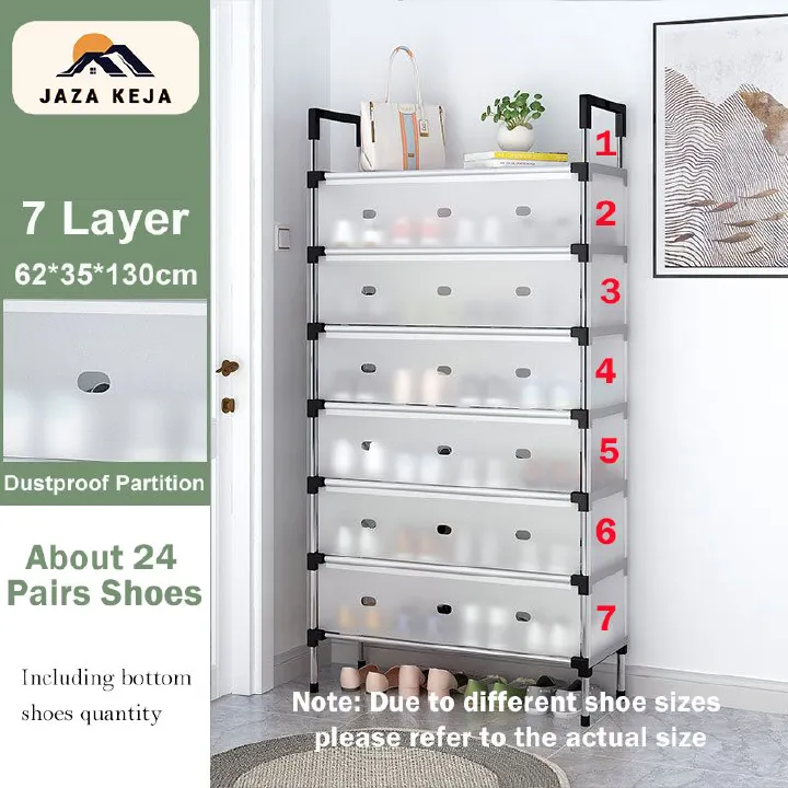 Jaza Keja Upgraded 7 Layer Shoes Organizer Dustproof Household Doorstep Shoes Rack DIY Assembly Large Capacity Shoes Cabinet Storage Shelf