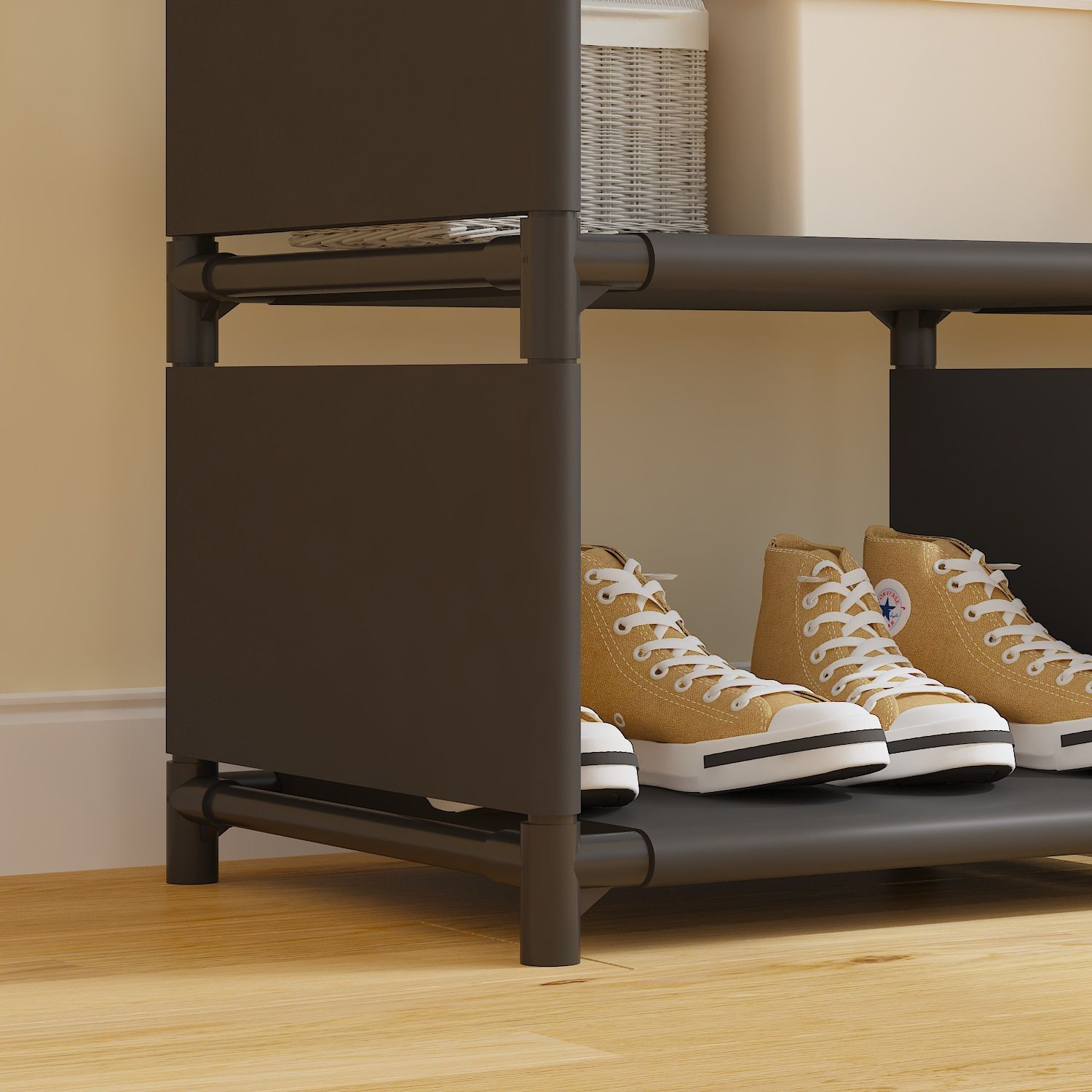 Jaza Keja 2 Columns Clothes Portable Wardrobe Garment Rack Shoes Hat Integrated Clothes Drying Rack Storage Shelf Home Organizer