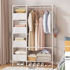 Jaza Keja DIY 2 Columns Metallic Portable Premium Wardrobe (NO Curtains) Household Hanging Clothes closet Racks Bedroom Storage Wardrobe Simple Dormitories Room Clothes Storage