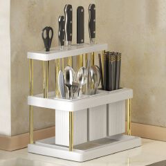 Jaza Keja Kitchen Knife Holder Multi-Function Cutter Cutlery Drainer Rack PP Space Saving Kitchen Utensil Organizer Rack