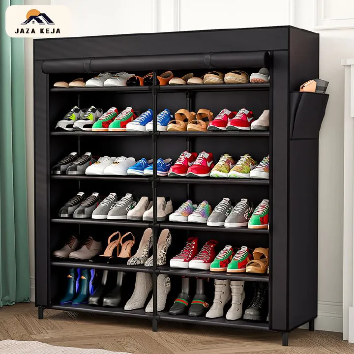 Jaza Keja 6 Tier Shoe Rack Storage Organizer 36 Pairs Portable Double Row Dustproof Cover Non-Woven Shoe Storage Cabinet