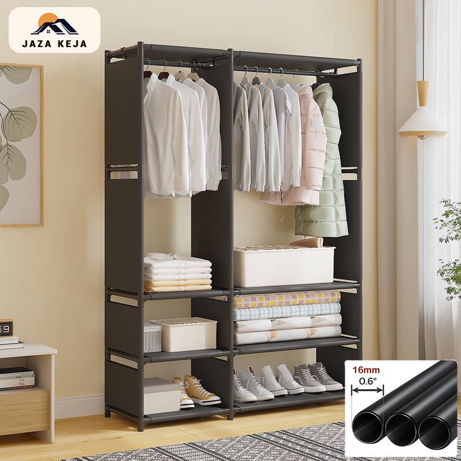 Jaza Keja 2 Columns Clothes Portable Wardrobe Garment Rack Shoes Hat Integrated Clothes Drying Rack Storage Shelf Home Organizer