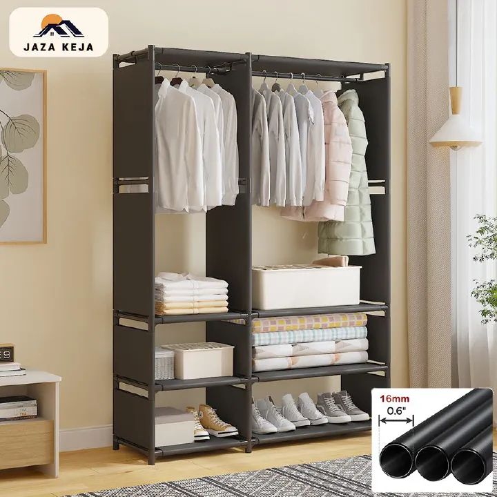 Jaza Keja 2 Columns Clothes Portable Wardrobe Garment Rack Shoes Hat Integrated Clothes Drying Rack Storage Shelf Home Organizer