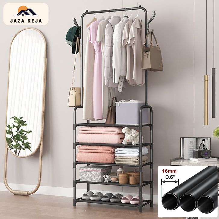 Jaza Keja 5 Tier Coat Rack Hall Tree Entryway Shoes Rack Shelf Coat Wardrobe Rack for Home Office Bedroom Mudroom Living Room