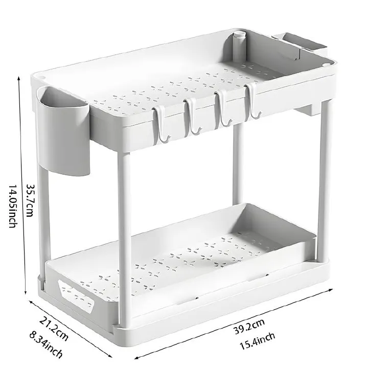 Jaza Keja Double Sliding Under Sink Organizers Pull-out 2 Tier Bathroom Storage Organization Shelves for Kitchen Storage