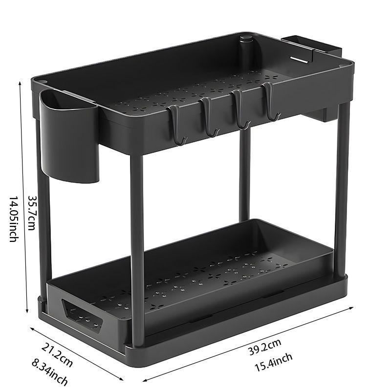 Jaza Keja Double Sliding Under Sink Organizers Pull-out 2 Tier Bathroom Storage Organization Shelves for Kitchen Storage