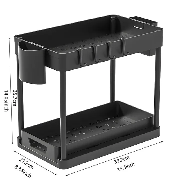 Jaza Keja Double Sliding Under Sink Organizers Pull-out 2 Tier Bathroom Storage Organization Shelves for Kitchen Storage