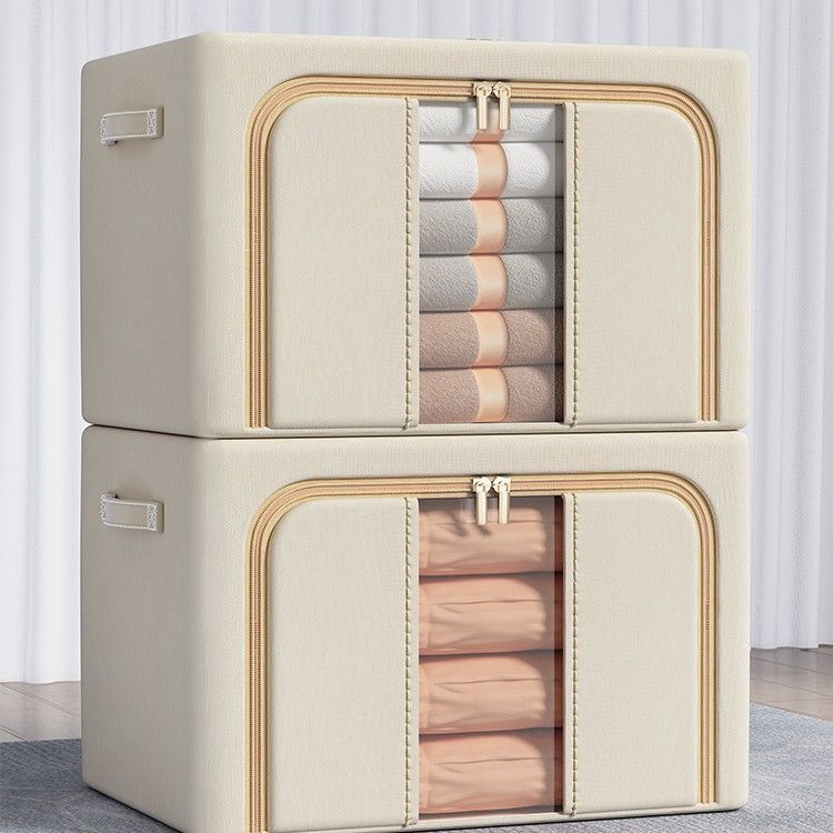Jaza Keja 1PC 100L Foldable Clothes Storage Bins Box Stackable Metal Frame Closet Organizer Clear Window Thick Fabric for Seasonal Clothing