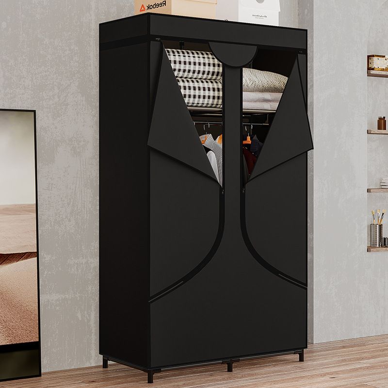 Jaza Keja 2 Columns Portable Wardrobe Metal Hanging Rack Non-Woven Fabric Closet Storage Organizer easy-access zipper