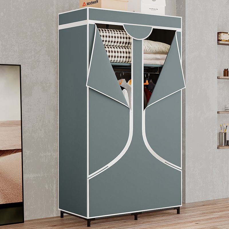 Jaza Keja 2 Columns Portable Wardrobe Metal Hanging Rack Non-Woven Fabric Closet Storage Organizer easy-access zipper
