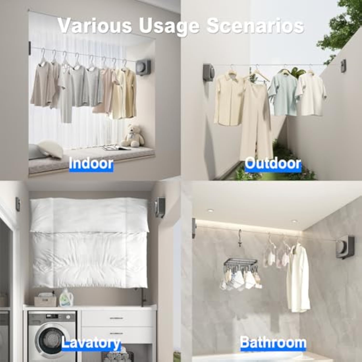 Jaza Keja 4.8M Retractable Clothesline Indoor Non-Sagging Outdoor Clothes Line Heavy Duty Drying Laundry Line Hotel School