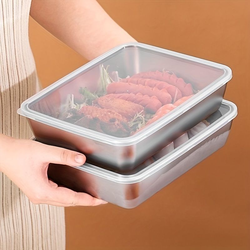 Jaza Keja 3PC Stainless Steel Food Storage Containers Baking Pan with Lids Kitchen Tray Stackable Container for Kitchen Refrigerator Organization