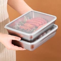 Jaza Keja 3PC Stainless Steel Food Storage Containers Baking Pan with Lids Kitchen Tray Stackable Container for Kitchen Refrigerator Organization