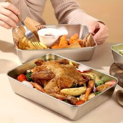 Jaza Keja 3PC Stainless Steel Food Storage Containers Baking Pan with Lids Kitchen Tray Stackable Container for Kitchen Refrigerator Organization