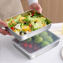 Jaza Keja 3PC Stainless Steel Food Storage Containers Baking Pan with Lids Kitchen Tray Stackable Container for Kitchen Refrigerator Organization
