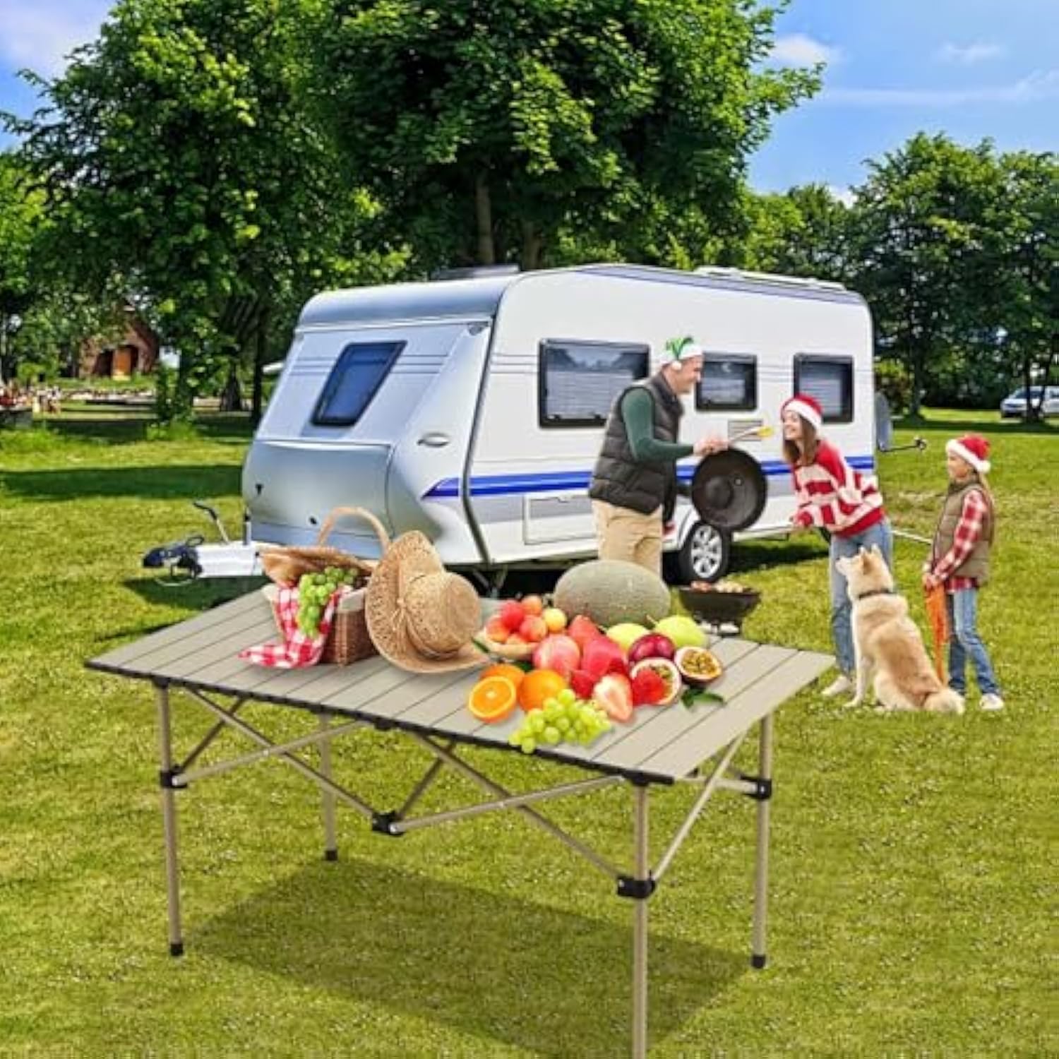 Jaza Keja Folding Camping Carbon Steel Table Portable Table with Bag Suitable for Indoor Outdoor Camping Backyard Party Patio