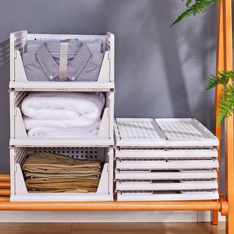 Jaza Keja 1PC Stackable Plastic Closet Organizer Box with Sliding Drawers Bins Foldable Storage Basket for Wardrobe Cupboard Kitchen Bathroom Office