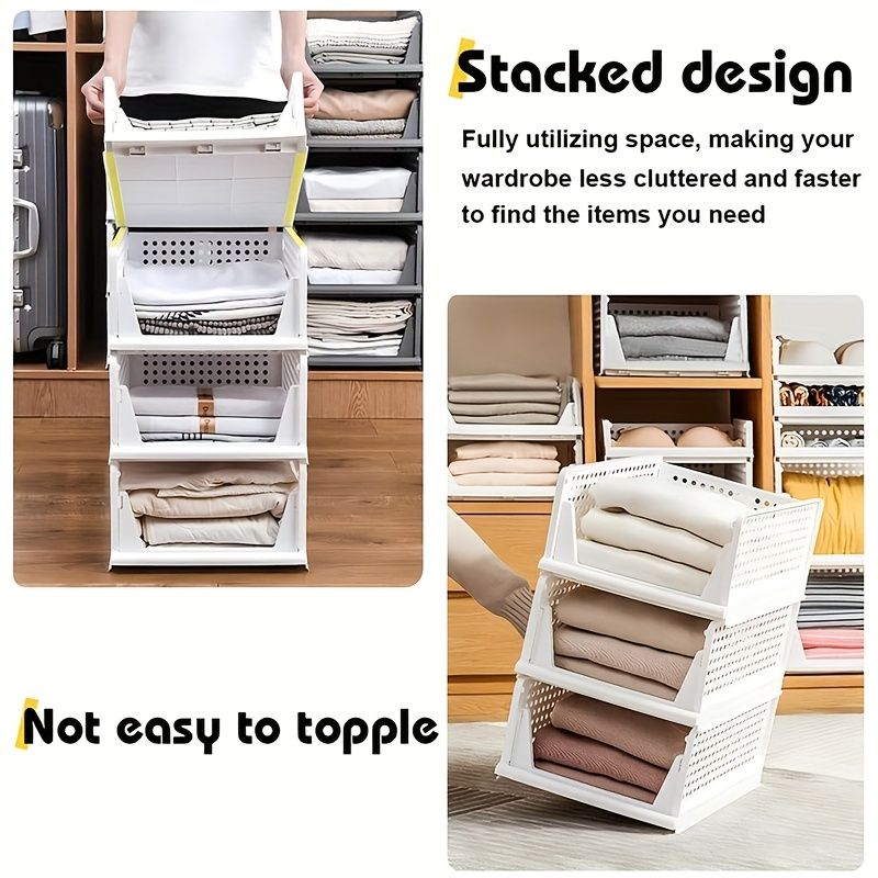 Jaza Keja 1PC Stackable Plastic Closet Organizer Box with Sliding Drawers Bins Foldable Storage Basket for Wardrobe Cupboard Kitchen Bathroom Office