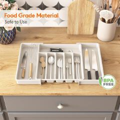 Jaza Keja 1PC Expandable Utensil Tray Kitchen Silverware Drawer Organizer Plastic BPA Free Flatware Cutlery Holder Forks Knives Storage