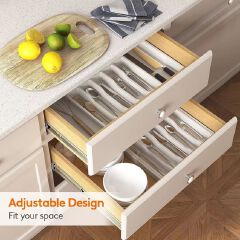 Jaza Keja 1PC Expandable Utensil Tray Kitchen Silverware Drawer Organizer Plastic BPA Free Flatware Cutlery Holder Forks Knives Storage