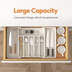 Jaza Keja 1PC Expandable Utensil Tray Kitchen Silverware Drawer Organizer Plastic BPA Free Flatware Cutlery Holder Forks Knives Storage