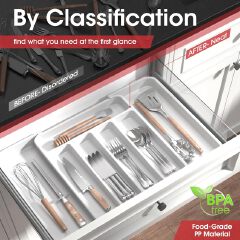 Jaza Keja 1PC Expandable Utensil Tray Kitchen Silverware Drawer Organizer Plastic BPA Free Flatware Cutlery Holder Forks Knives Storage