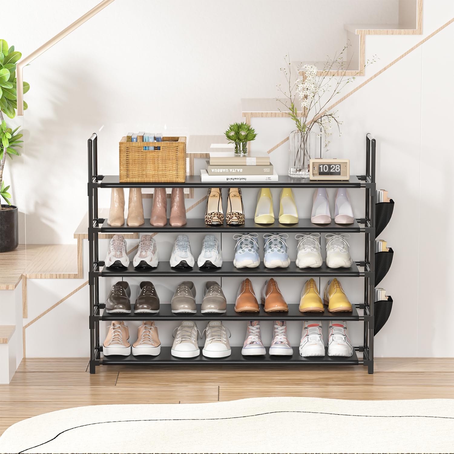 Jaza Keja 5 Layer Shoes Rack with Side Storage Bag Shoe Organizer Storage 20-25 Pairs Entryway Shoe Holder