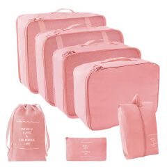 [Buy More Save More]Jaza Keja 7Pcs Set Travel Organizer Storage Bags Suitcase Packing Cubes Cases Portable Wardrobe Luggage Clothes Shoe Pouch Fold