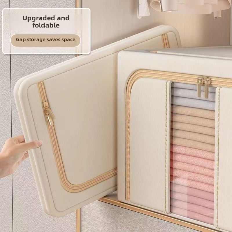 Jaza Keja 1PC 100L Foldable Clothes Storage Bins Box Stackable Metal Frame Closet Organizer Clear Window Thick Fabric for Seasonal Clothing