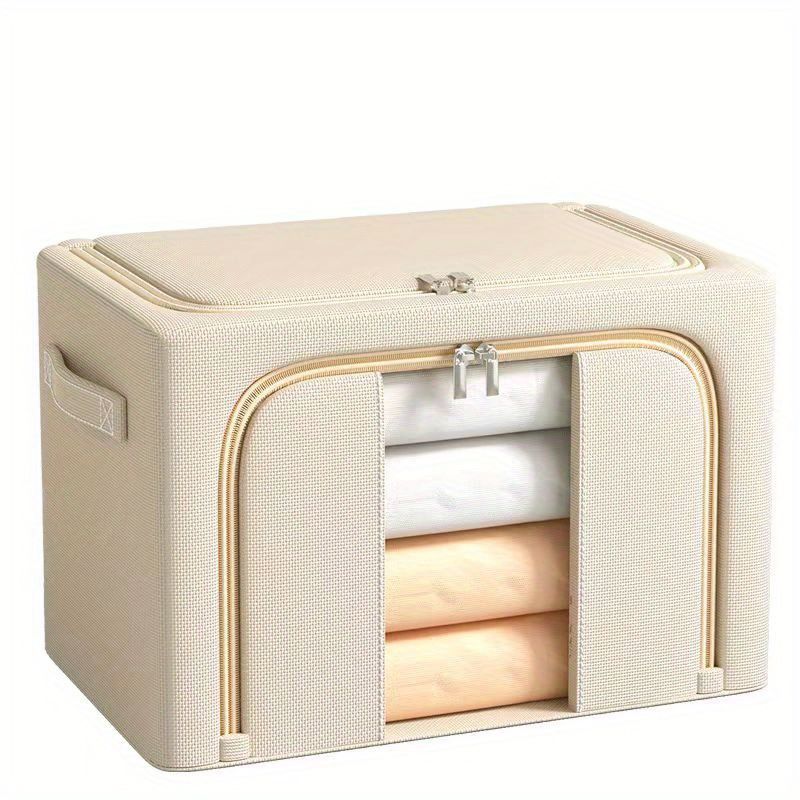 Jaza Keja 1PC 100L Foldable Clothes Storage Bins Box Stackable Metal Frame Closet Organizer Clear Window Thick Fabric for Seasonal Clothing