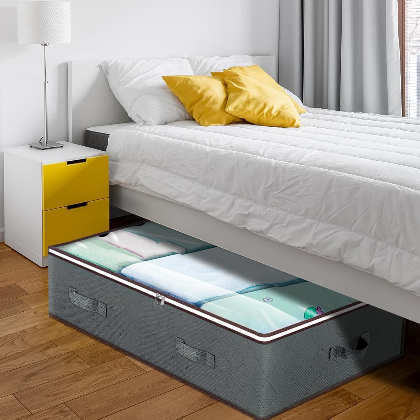Jaza Keja 1PC 90L Under Bed Storage Containers Closet Organizers Storage Bins Foldable Underbed Storage Bags for Blankets, Towels, Comforter, Sweaters, Pillows, Linen Sheets, Wrapping Paper