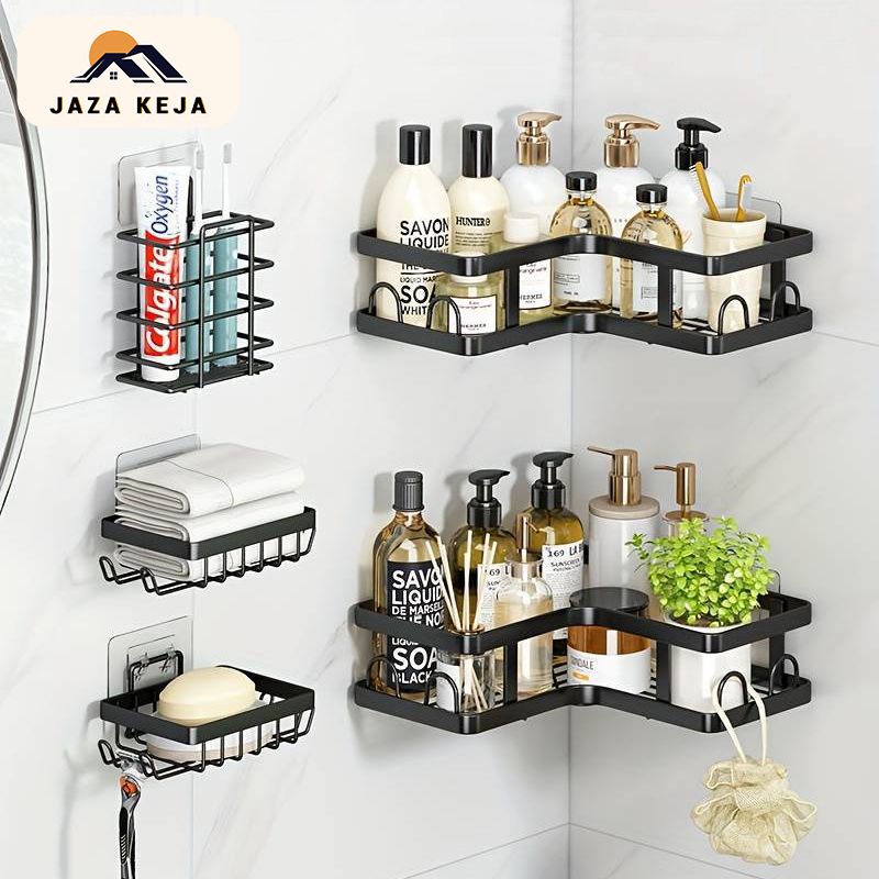 Jaza Keja 5pcs Corner Shower Caddy Organizer Storage Rack Accessories Rustproof Stainless Steel for Bathroom Countertop Home Decor Set