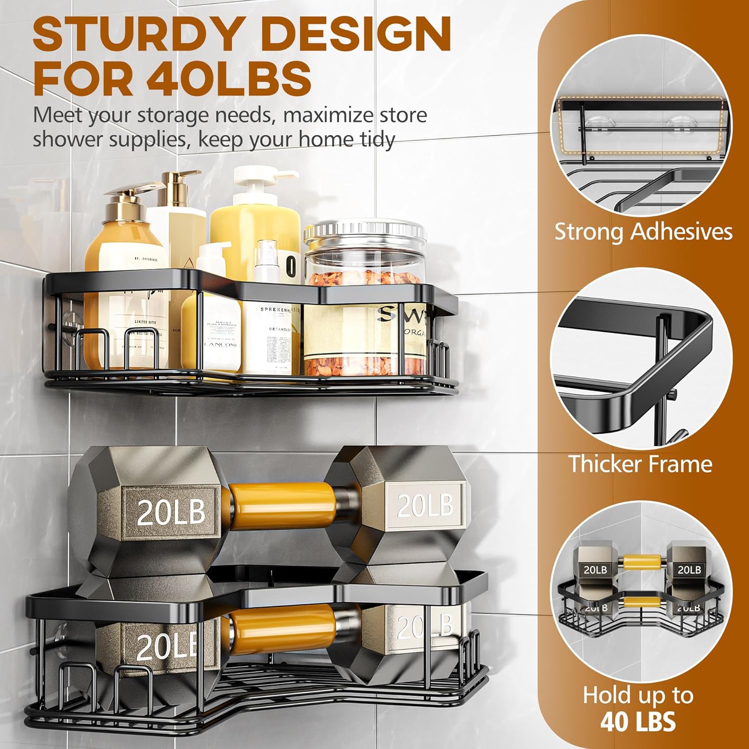 Jaza Keja 5pcs Corner Shower Caddy Organizer Storage Rack Accessories Rustproof Stainless Steel for Bathroom Countertop Home Decor Set