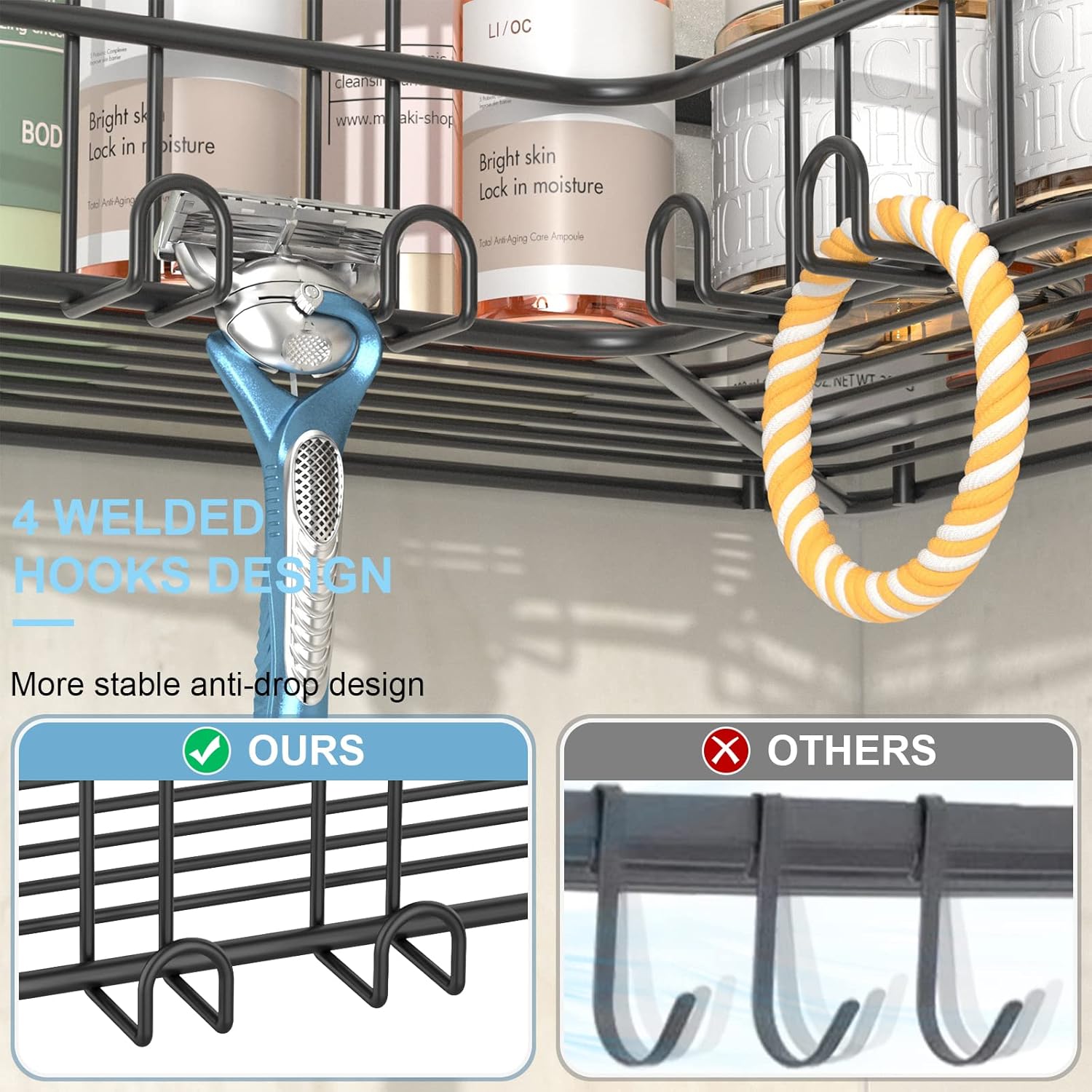 Jaza Keja 5pcs Corner Shower Caddy Organizer Storage Rack Accessories Rustproof Stainless Steel for Bathroom Countertop Home Decor Set