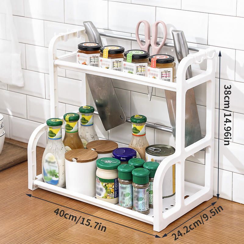 Jaza Keja 2 Layer Extra Large Spice Rack Organizer Counter Shelf with Guardrail for Countertop, Kitchen, Dining Room, Office