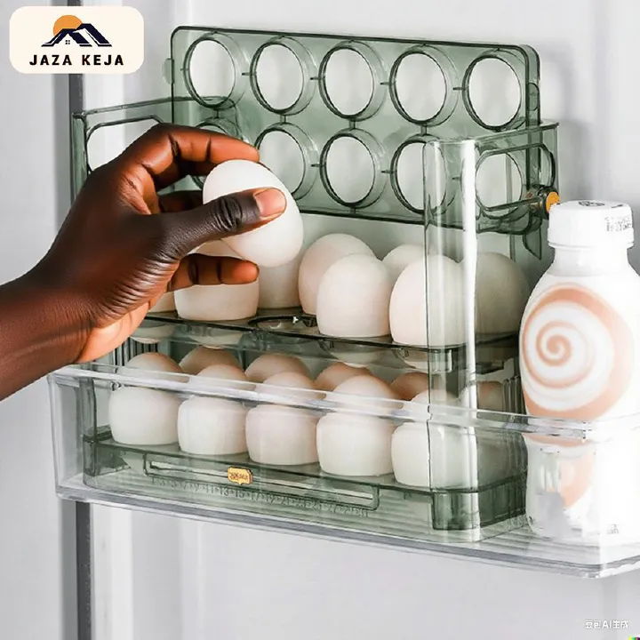 Jaza Keja Reversible Egg Holder for Refrigerator Countertop Can Hold 30 Eggs Storage Tray
