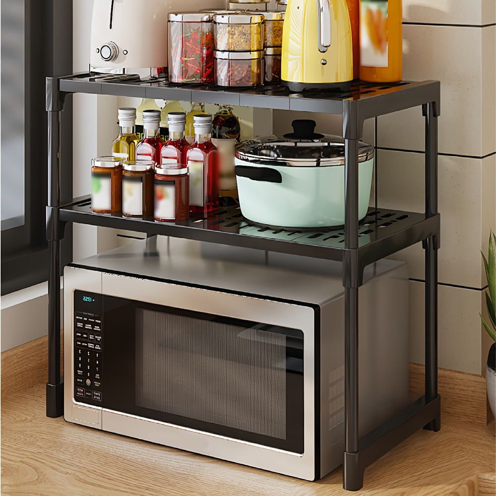 Jaza Keja 2 Layer Microwave Oven Rack Steel Pipe Support Moisture Rust Proof Kitchen Countertop Organizer Microwave Stand Utensils Tableware Storage Shelf