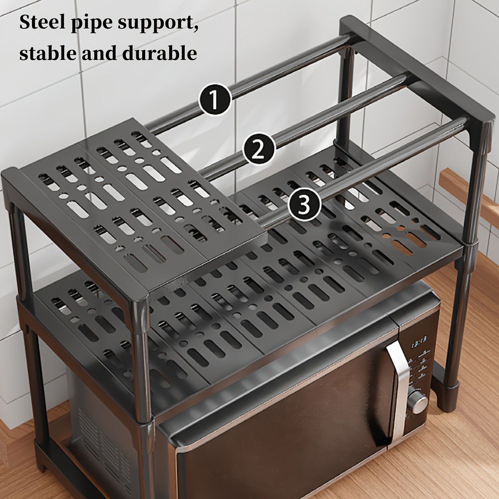 Jaza Keja 2 Layer Microwave Oven Rack Steel Pipe Support Moisture Rust Proof Kitchen Countertop Organizer Microwave Stand Utensils Tableware Storage Shelf