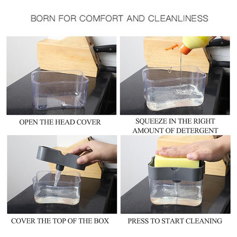 Jaza Keja Countertop Kitchen Sink Dish Soap Dispenser Sponge Holder with Sponge