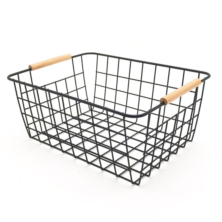 [Buy More Save More]New Jaza Keja Wire Baskets Farmhouse Decor Metal Storage Organizer Wooden Handles for Storage Pantry Baskets Household Snack Basket for Cabinets Closets Bedrooms