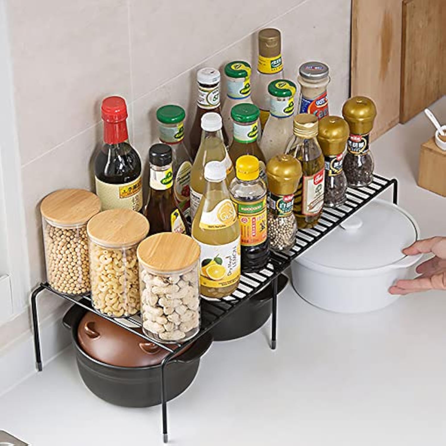 [New]Jaza Keja Expandable Shelf Organizer for Kitchen Countertop, Metal Cabinet Pantry Shelf, Spice Rack Organizer, Space Saving Non Slip Rustproof