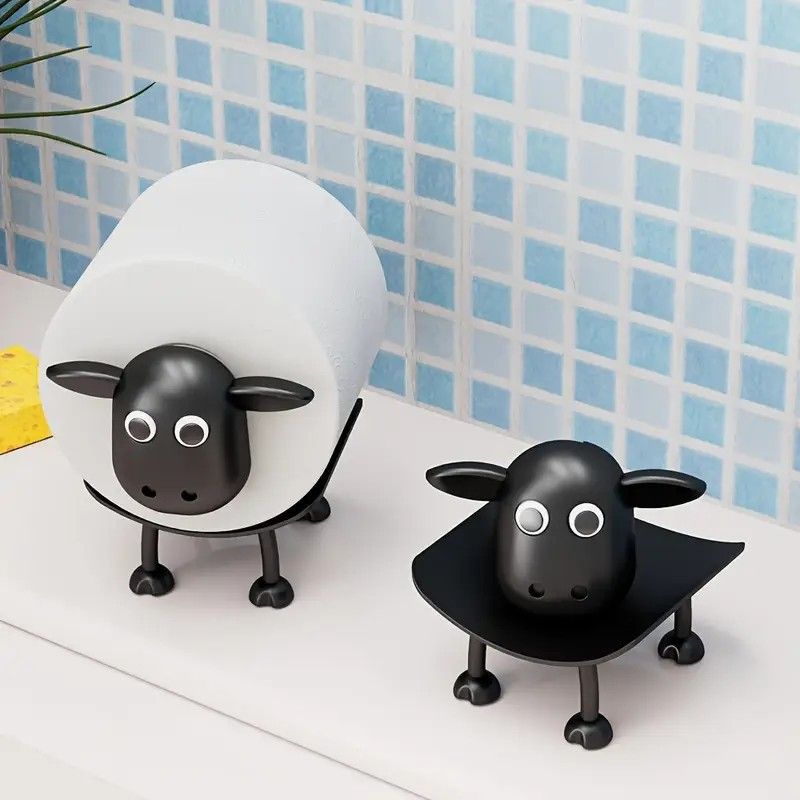 [New]Jaza Keja 3pcs Sheep Toilet Roll Holder Free Standing Bathroom Set Funny Hilarious Black Sheep Loo Roll Holder Tissue Paper Storage Cute Bathroom Decor