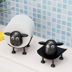 [Buy More Save More]New Jaza Keja 3pcs Sheep Toilet Roll Holder Free Standing Bathroom Set Funny Hilarious Black Sheep Loo Roll Holder Tissue Paper Storage Cute Bathroom Decor