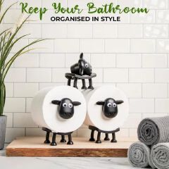 [Buy More Save More]New Jaza Keja 3pcs Sheep Toilet Roll Holder Free Standing Bathroom Set Funny Hilarious Black Sheep Loo Roll Holder Tissue Paper Storage Cute Bathroom Decor