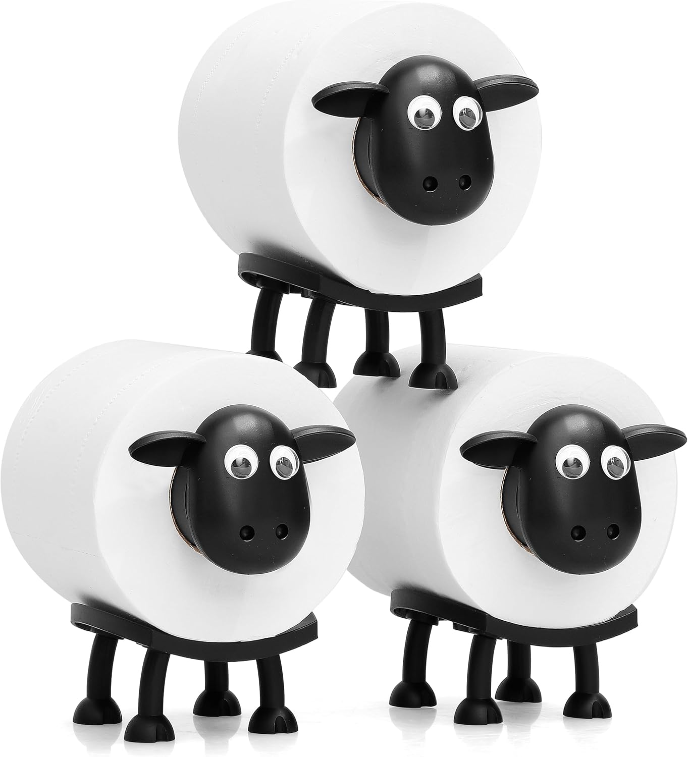 [New]Jaza Keja 3pcs Sheep Toilet Roll Holder Free Standing Bathroom Set Funny Hilarious Black Sheep Loo Roll Holder Tissue Paper Storage Cute Bathroom Decor