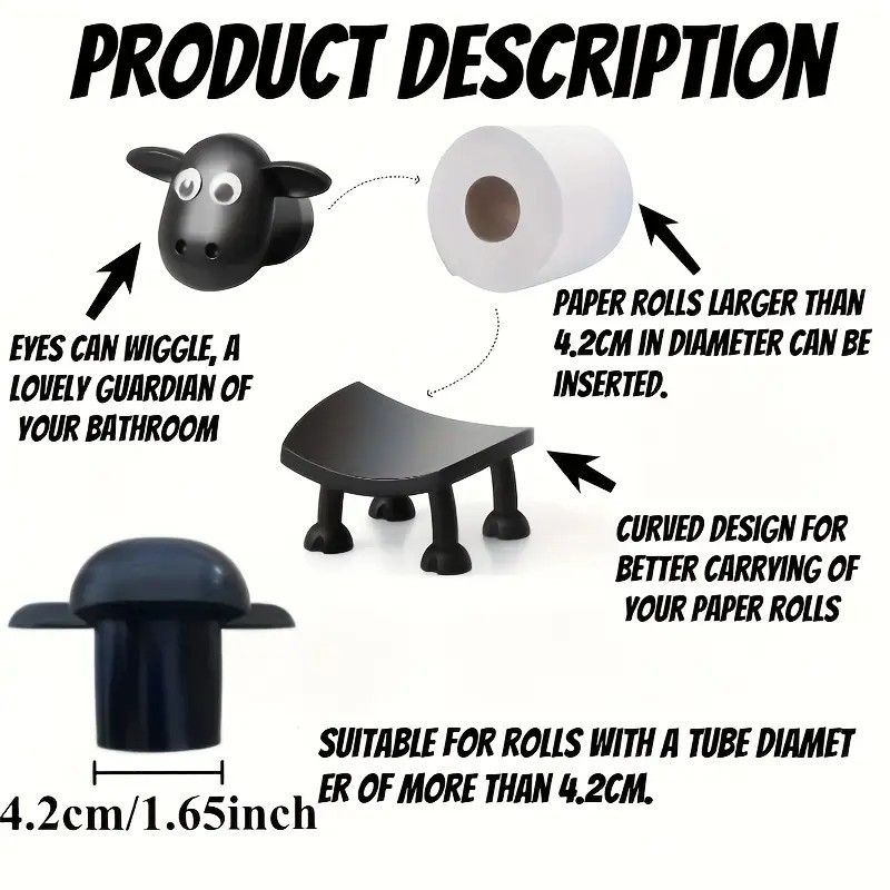 [New]Jaza Keja 3pcs Sheep Toilet Roll Holder Free Standing Bathroom Set Funny Hilarious Black Sheep Loo Roll Holder Tissue Paper Storage Cute Bathroom Decor