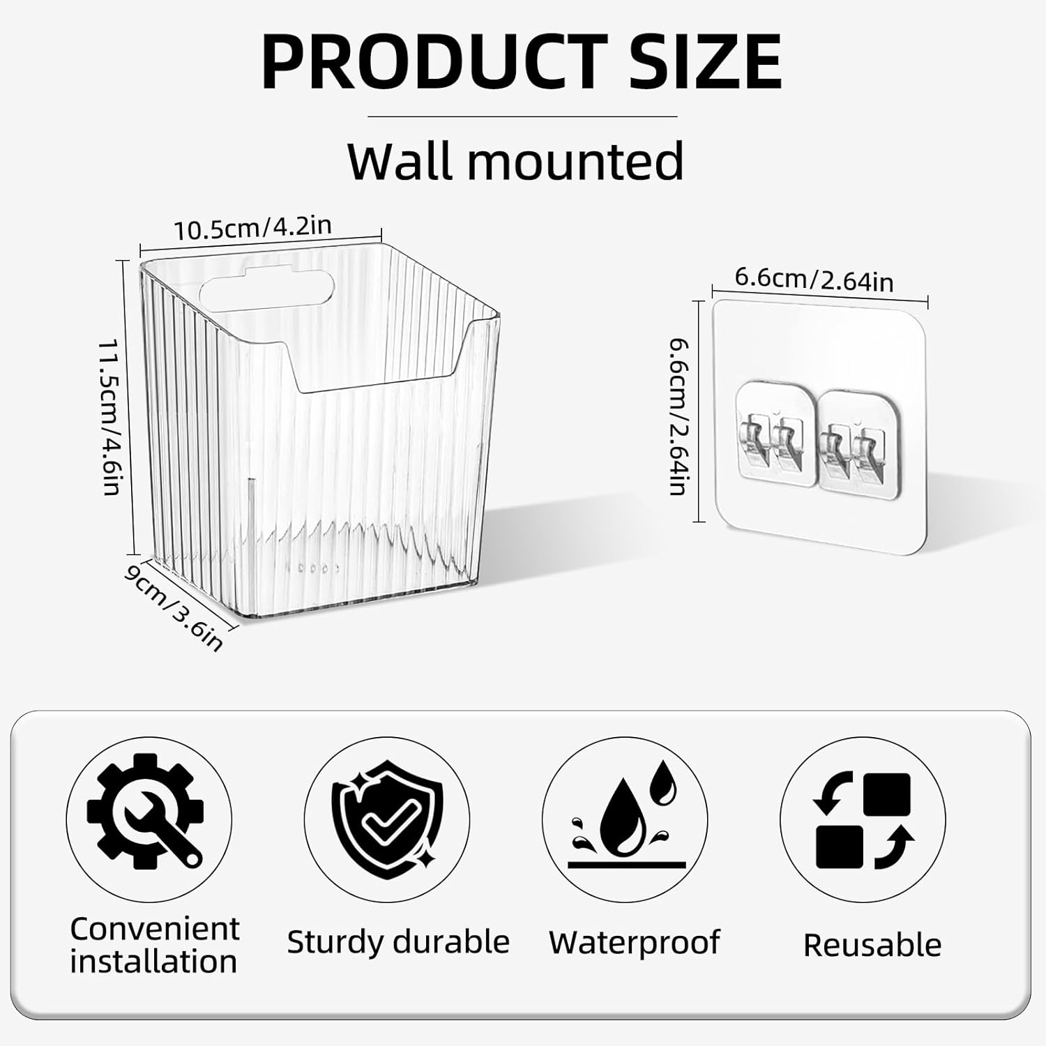 [New]Jaza Keja 4 Pack PET Storage Bins Wall Mounted Floating Shelves Fridge Organizer Stackable Clear Plastic Storage Bins for Wall, Refrigerator, Kitchen, Bathroom, Countertops, Pantry, BPA Free