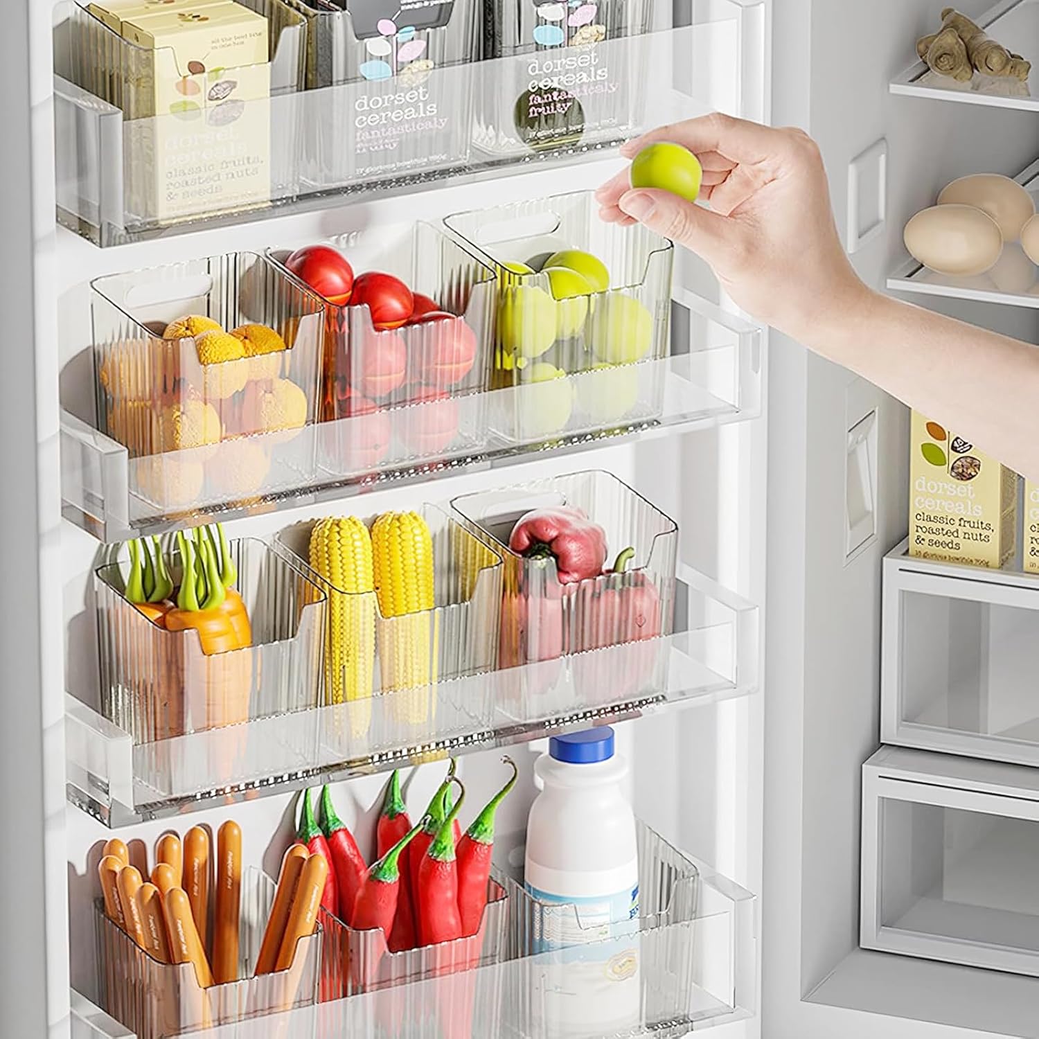 [New]Jaza Keja 4 Pack PET Storage Bins Wall Mounted Floating Shelves Fridge Organizer Stackable Clear Plastic Storage Bins for Wall, Refrigerator, Kitchen, Bathroom, Countertops, Pantry, BPA Free