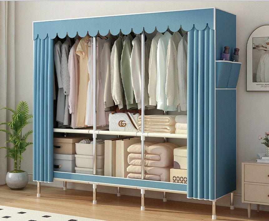 [New]Jaza Keja 160 Wide 20mm Thickened Heavy Duty Strong Portable Wardrobe Cloth Closet Furniture for Home Household Bedroom Assembly Cabinet Steel Pipe Reinforced Storage Rack Wardrobe